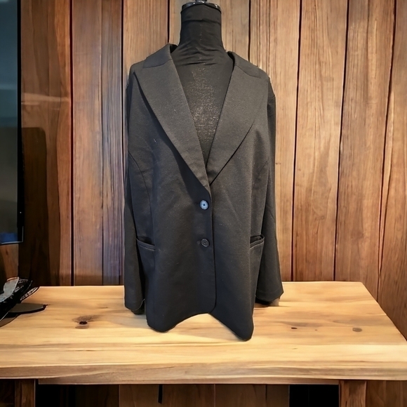 DG2 DIANE GILMAN Black Blazer Gabardine Business Career Jacket NEW NWT Sz 2X - Picture 2 of 13